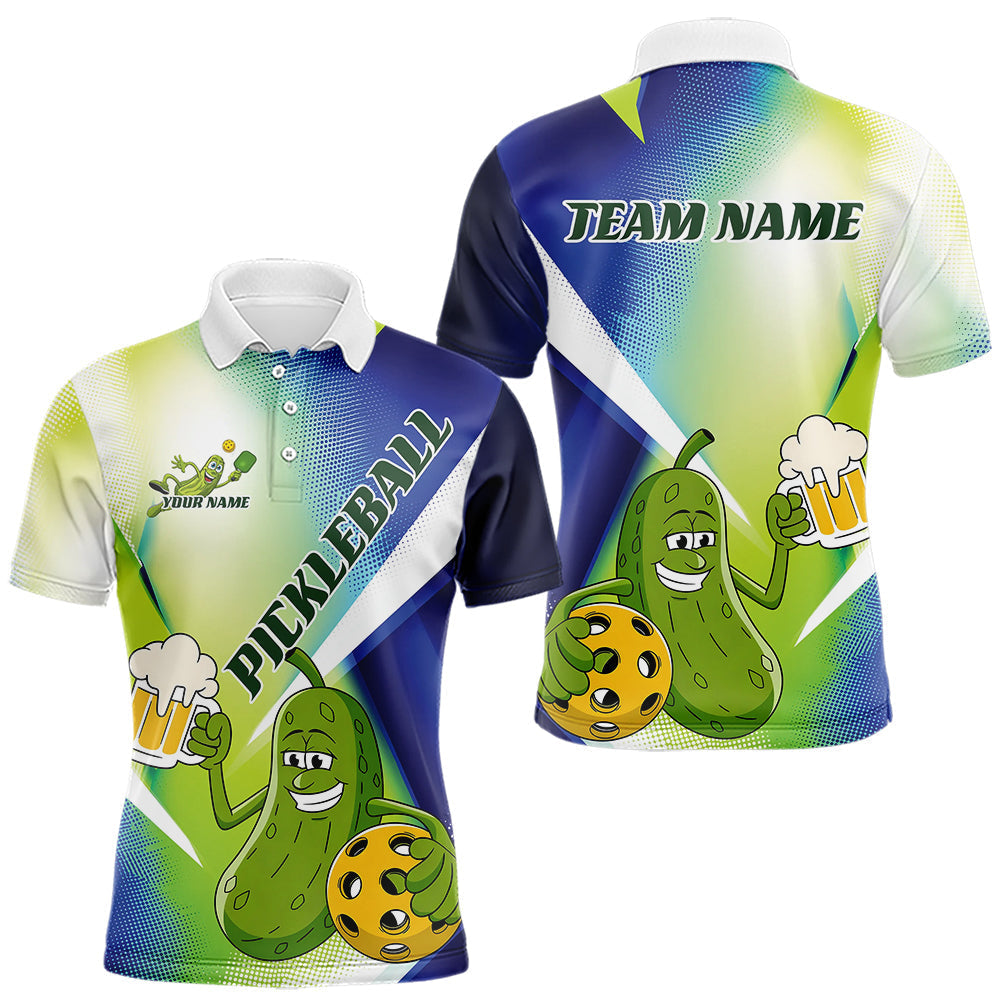 Blisscorners Custom Funny Pickles Loves Beer And Pickleball Polo Shirts For Men, Pickleball Team Shirt LM1307