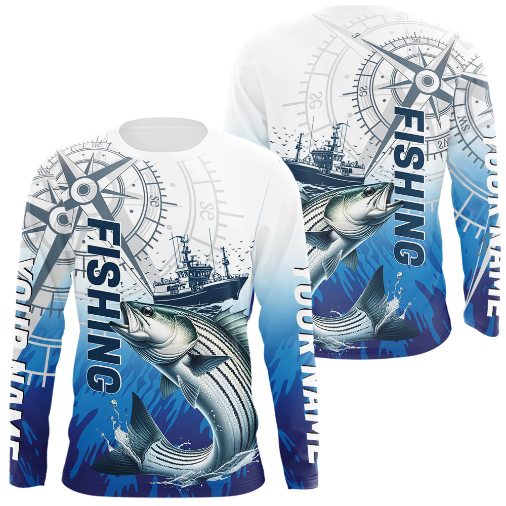 Blisscorners Custom Striped Bass Fishing Saltwater Long Sleeve Performance Shirts LM0607