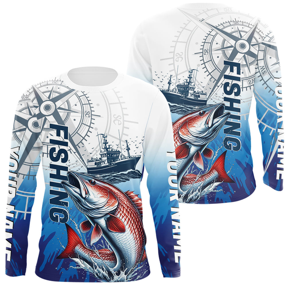 Blisscorners Custom Redfish Puppy Drum Fishing Saltwater Long Sleeve Performance Shirt LM0607