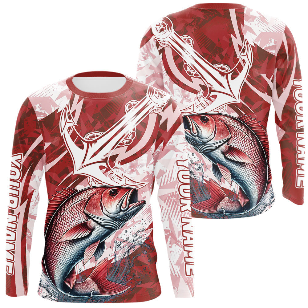 Blisscorners Red Camo Anchor Custom Red Snapper Saltwater Long Sleeve Performance Fishing Shirts LM0607