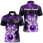 Blisscorners Custom Black And Purple Flame Bowling Team Polo Shirts For Men, Fire Bowling League Shirt LM3006