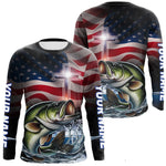 Blisscorners Custom Patrotic Largemouth Bass Long Sleeve Fishing Shirts, Faith Bass Fishing Shirt LM0607