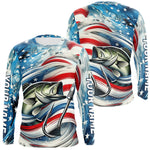 Blisscorners Custom Patriotic Amercian Flag Largemouth Bass Long Sleeve Tournament Fishing Shirts LM0607