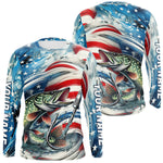 Blisscorners Custom Patriotic Amercian Flag Pike Long Sleeve Tournament Fishing Shirts LM0607