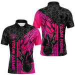 Blisscorners Custom Black And Pink Purple Flame Bowling Polo Shirts For Men, Bowling Pattern Shirt MT1006