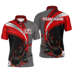 Blisscorners Custom Black, Red And Gray Flame Bowling Polo Shirts For Men, Bowling Team League Shirt