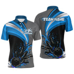 Blisscorners Custom Black, Blue And Gray Flame Bowling Polo Shirts For Men, Bowling Team League Shirt