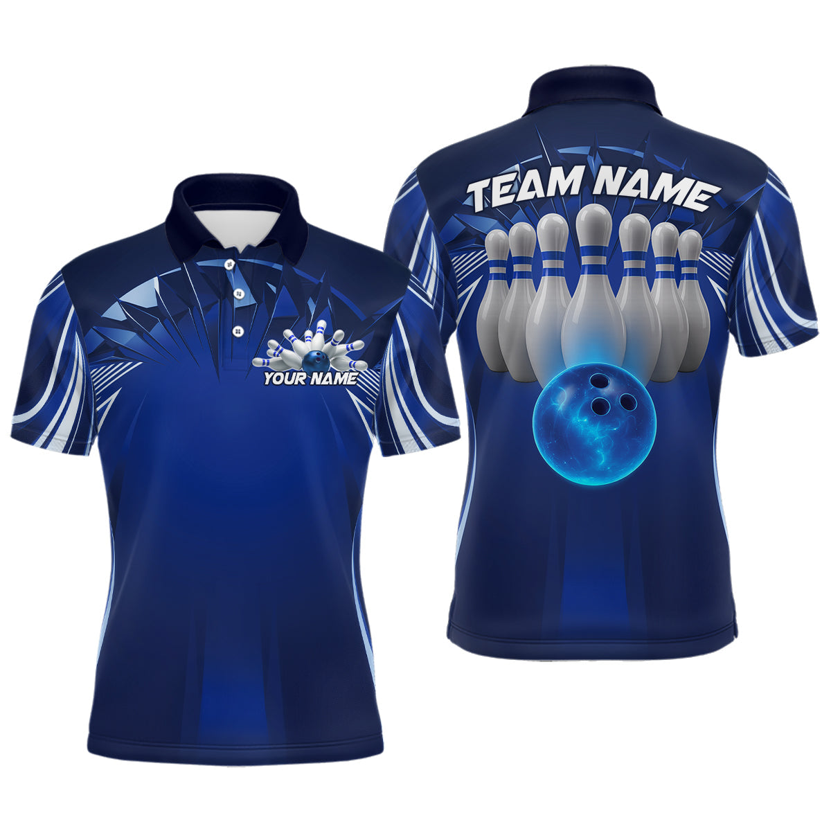 Blisscorners Custom Blue Bowling Tournament Bowling Polo Shirts For Men With Team Name MT1006