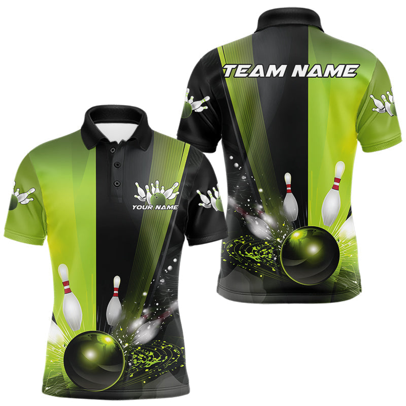 Blisscorners Custom Black And Green Bowling Jerseys, Glowing Motion Graphic Bowling Men Polo Shirt MT1007