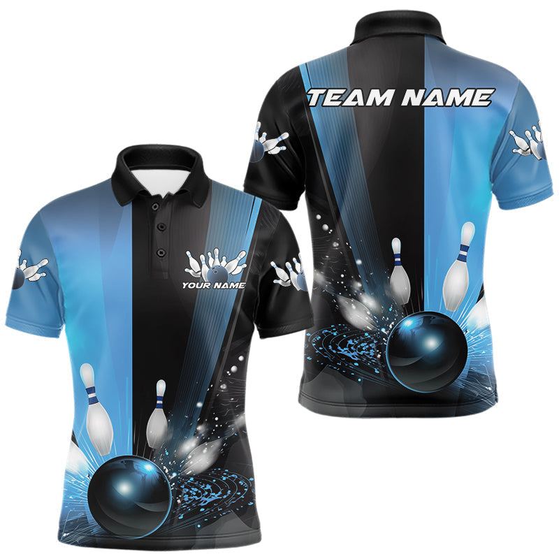 Blisscorners Custom Black And Blue Bowling Jerseys, Glowing Motion Graphic Bowling Men Polo Shirt MT1007