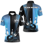 Blisscorners Custom Black And Blue Bowling Jerseys, Glowing Motion Graphic Bowling Men Polo Shirt MT1007