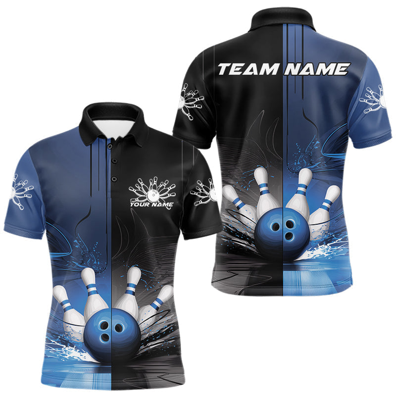 Blisscorners Half Black Half Blue Custom Bowling Team Polo Shirts For Men, Bowling Tournament Shirt MT1007
