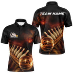 Blisscorners Custom Black And Gold Fire Energy Streaks Bowling Team Men Polo Shirts, Bowling Uniform MT1007