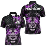 Blisscorners Custom Purple Thunder Lightning Patriotic Lion Polo Shirts For Men, US Flag Bowling Jerseys MT1706