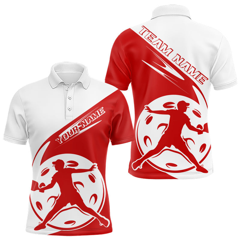 Blisscorners Custom White And Red Pickleball Jersey, Pickleballer Pickleball Player Polo Shirt For Men LM2206