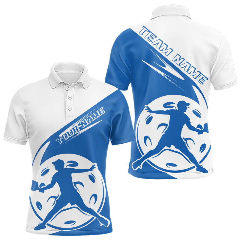 Blisscorners Custom White And Blue Pickleball Jersey, Pickleballer Pickleball Player Polo Shirt For Men LM2206