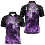 Blisscorners Custom Purple Flame Grim Reaper Bowling Men Polo Shirts, Halloween Bowling Team Outfit MT1007