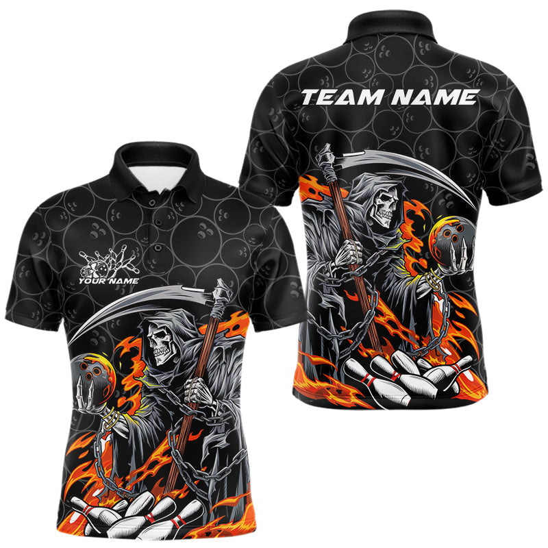 Blisscorners Custom Chatic Flame Grim Reaper Bowling Polo Shirts For Men, Halloween Bowling Team Shirt MT1007