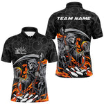 Blisscorners Custom Chatic Flame Grim Reaper Bowling Polo Shirts For Men, Halloween Bowling Team Shirt MT1007