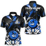 Blisscorners Black And Blue Custom Funny Bowling Team Polo Shirts For Men, Bowling Jerseys LM2206