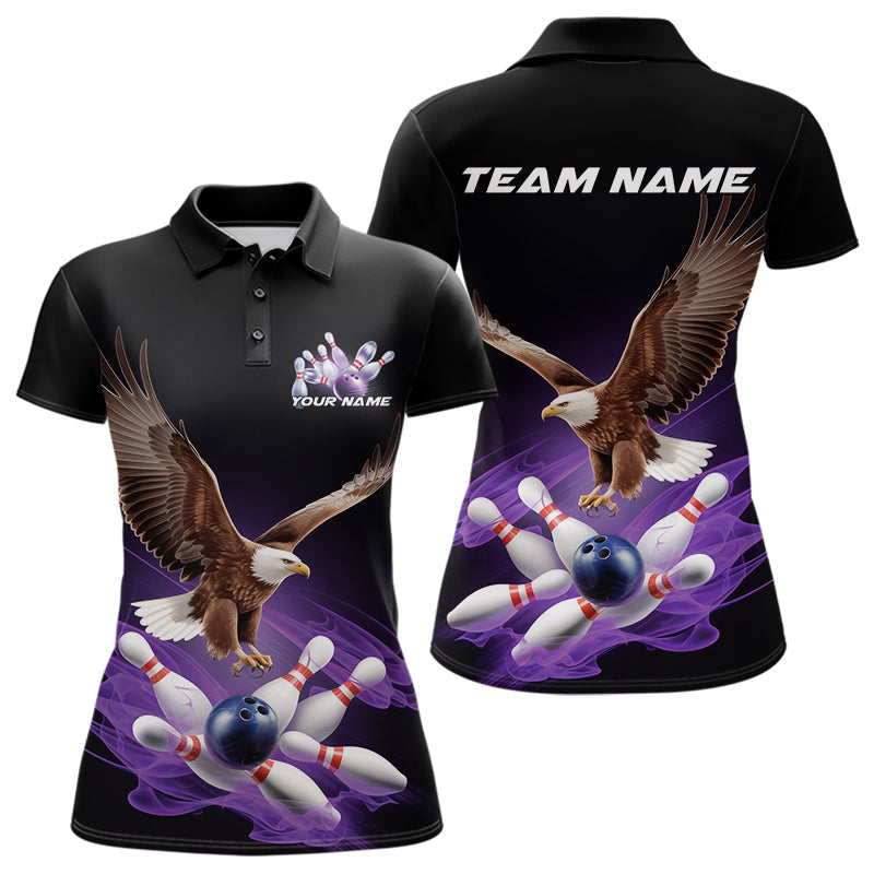 Blisscorners Custom Purple Flame Eagle Bowling Team Polo Shirts For Men, Bowling Tournament Shirt MT2306