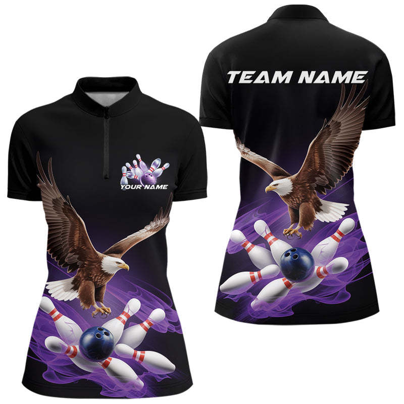 Blisscorners Custom Purple Flame Eagle Bowling Team Polo Shirts For Men, Bowling Tournament Shirt MT2306