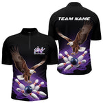 Blisscorners Custom Purple Flame Eagle Bowling Team Polo Shirts For Men, Bowling Tournament Shirt MT2306