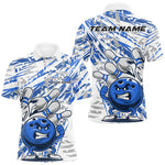 Blisscorners Blue Camo Custom Funny Bowling Polo Shirts For Men, Bowling Team Tournament Shirt LM3006