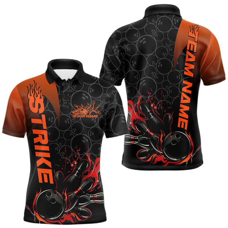 Maxxcorners Custom Bowling Pattern Red Flame Strike Bowling Team Men Polo Shirts, Bowling Jerseys MT0307