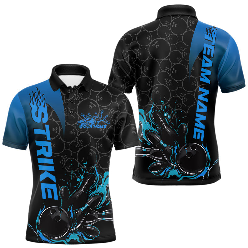 Maxxcorners Custom Bowling Pattern Blue Flame Strike Bowling Team Men Polo Shirts, Bowling Jerseys MT0307
