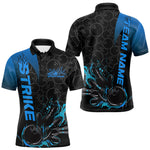 Maxxcorners Custom Bowling Pattern Blue Flame Strike Bowling Team Men Polo Shirts, Bowling Jerseys MT0307