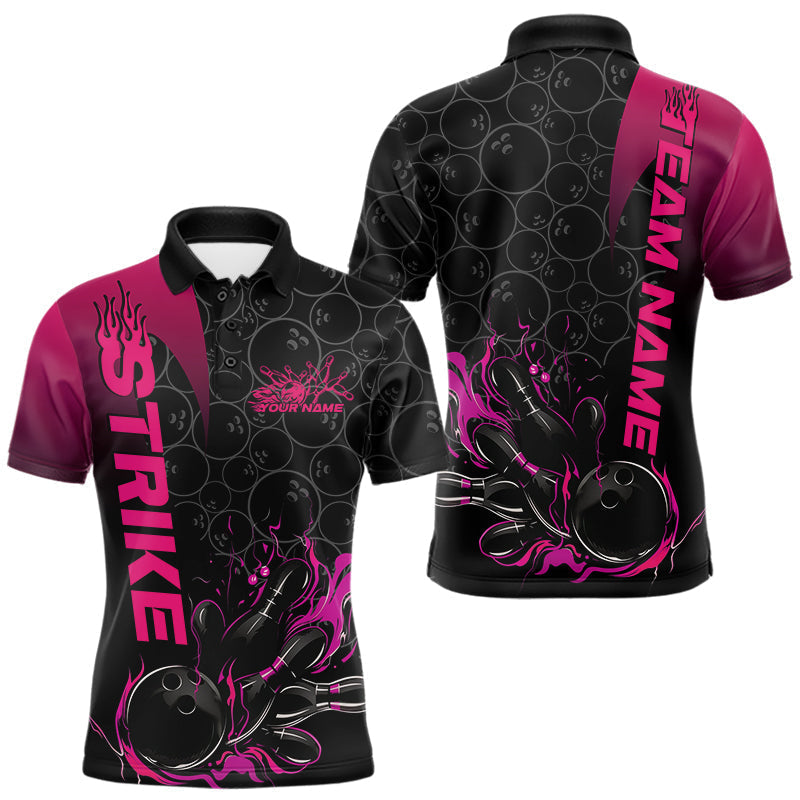 Maxxcorners Custom Bowling Pattern Pink Flame Strike Bowling Team Men Polo Shirts, Bowling Jerseys MT0307