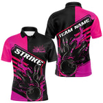 Blisscorners Custom Black And Pink Flame Strike Bowling Polo Shirts For Men, Fire Bowling League Shirt