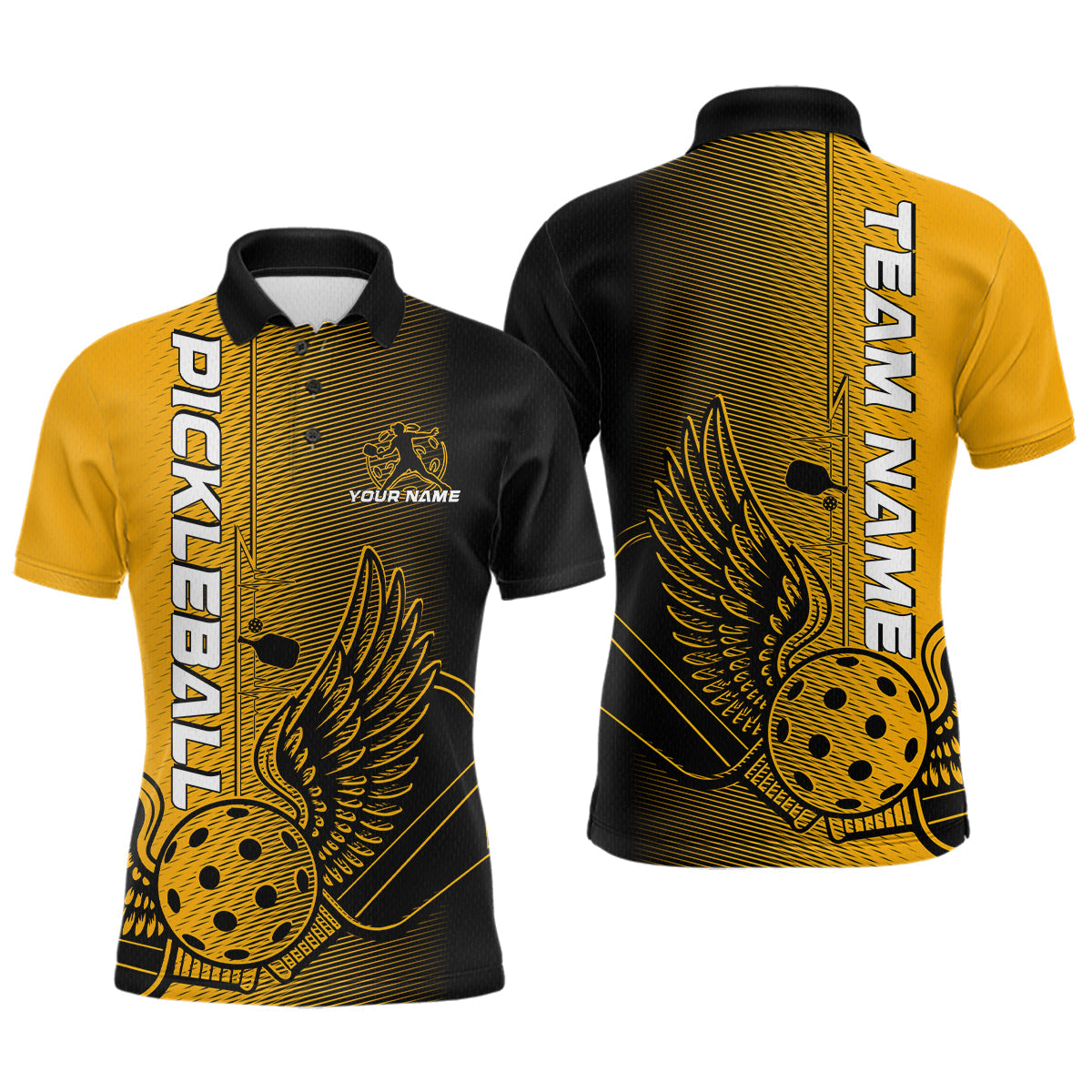 Blisscorners Custom Yellow Pickleball Wings Jerseys Outdoor Pickleball Polo Team Shirts For Men LM2206