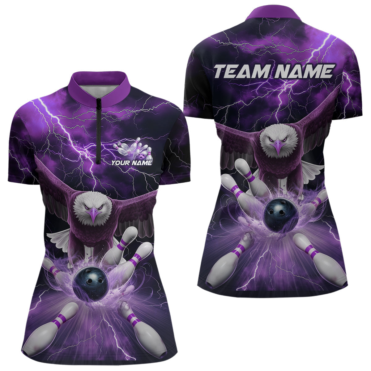 Blisscorners Custom Purple Thunder Lightning Eagle Bowling Polo Shirts For Men, Eagle Bowling Jerseys MT2306