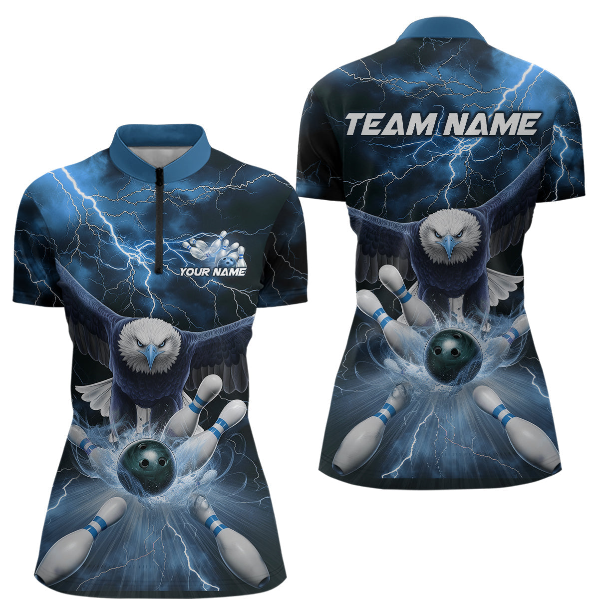 Blisscorners Custom Blue Thunder Lightning Eagle Bowling Polo Shirts For Men, Eagle Bowling Jerseys MT2306
