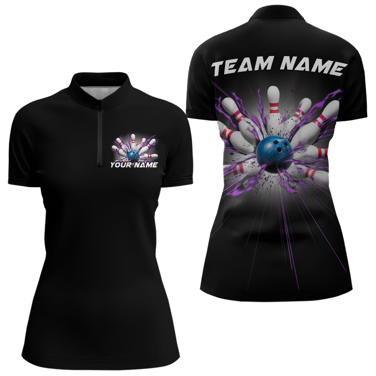 Blisscorners Custom Blue And Purple Bowling Team Polo Shirts For Men, Bowling League Shirt MT2306