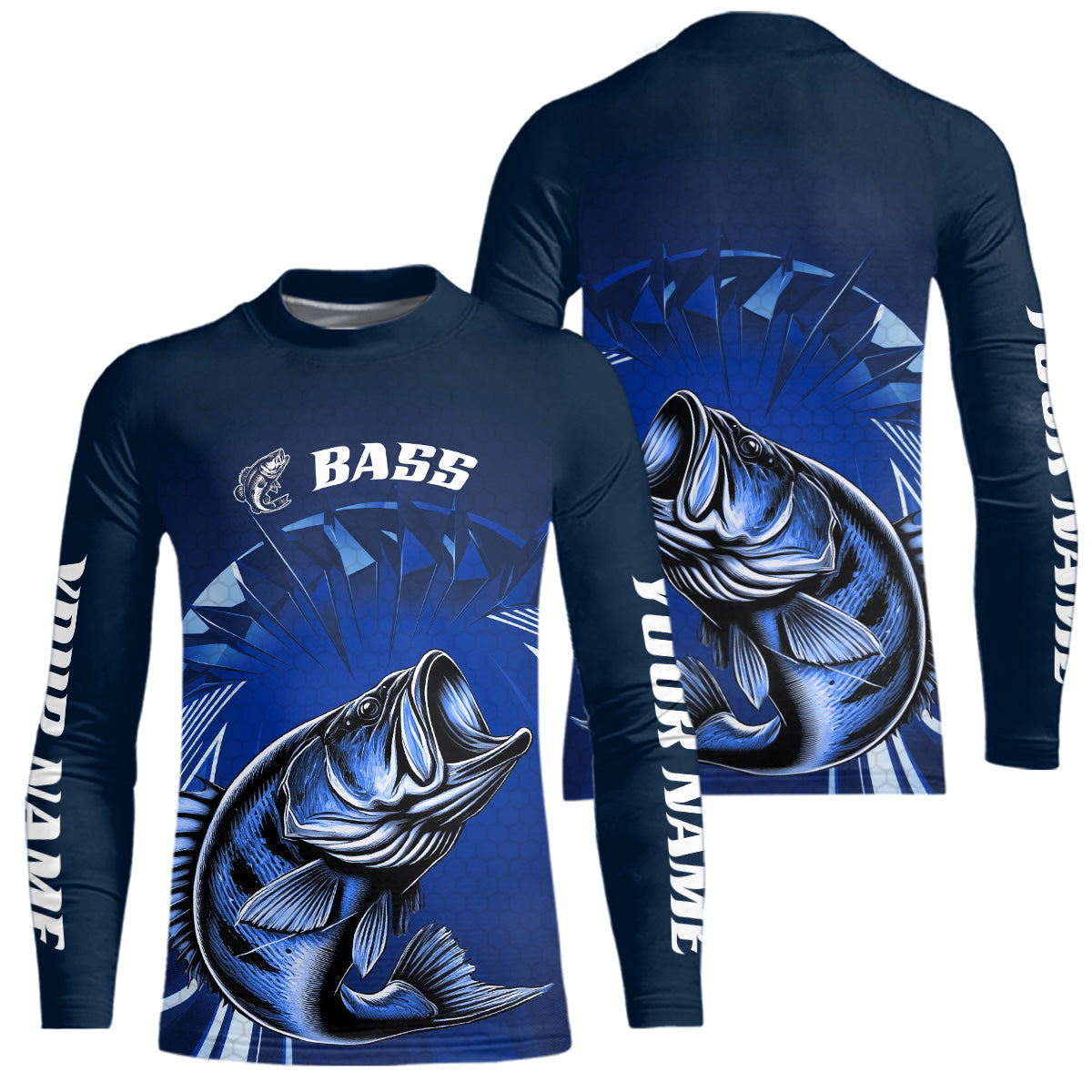 Blisscorners Custom Largemouth Bass Blue Long Sleeve Tournament Fishing Shirts, Bass Fishing Jerseys LM0607