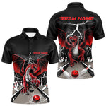 Blisscorners Custom Red Dragon On The Lane Bowling Polo Shirts For Men, Dragon Bowling Team Shirt