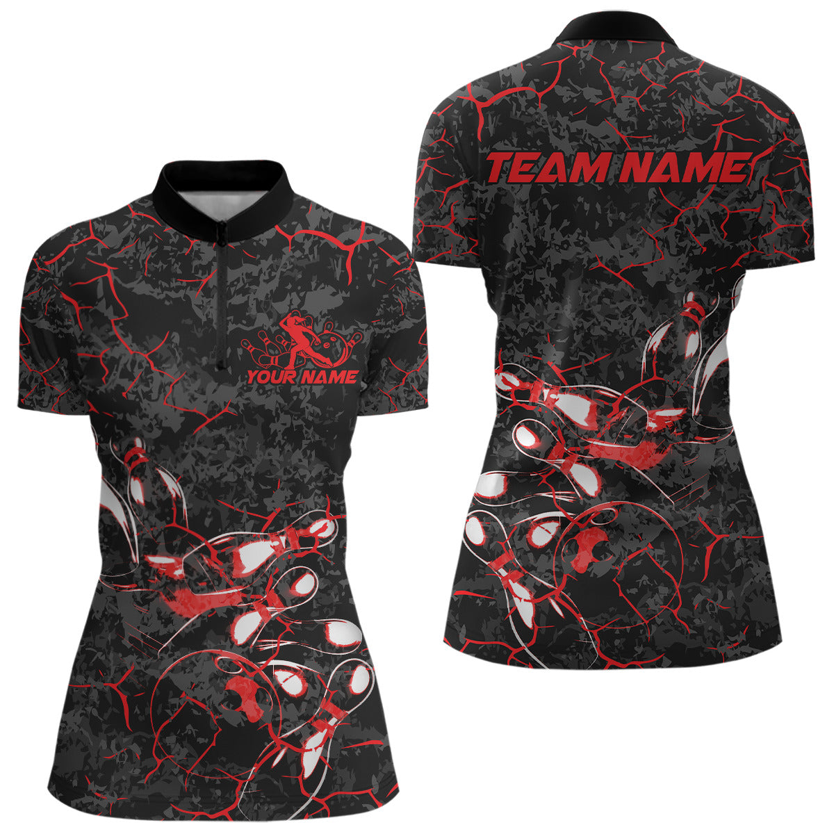 Blisscorners Custom Black And Red Camo Bowling Team Polo Shirts For Men, Bowling League Shirt MT2306