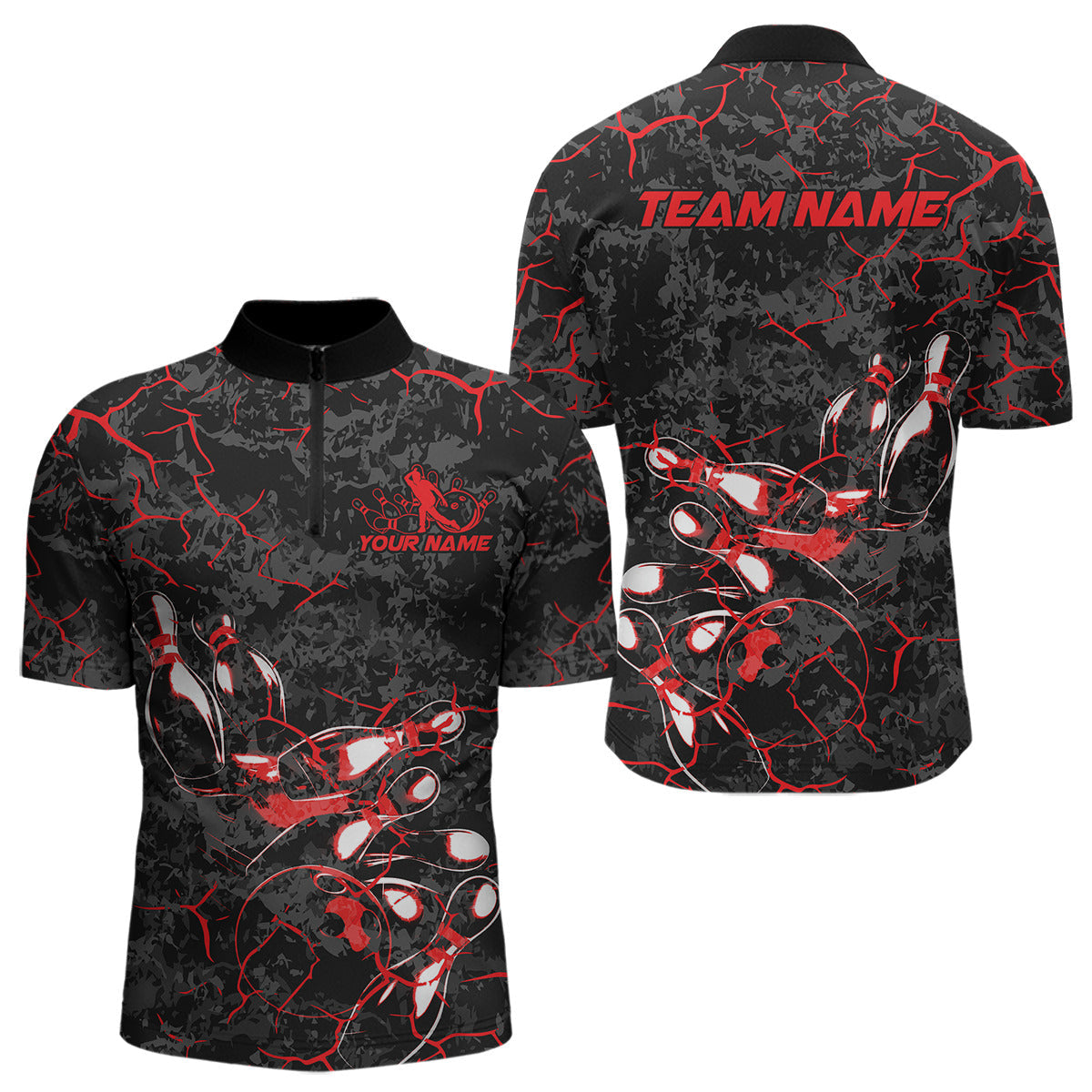 Blisscorners Custom Black And Red Camo Bowling Team Polo Shirts For Men, Bowling League Shirt MT2306