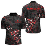 Blisscorners Custom Black And Red Camo Bowling Team Polo Shirts For Men, Bowling League Shirt MT2306