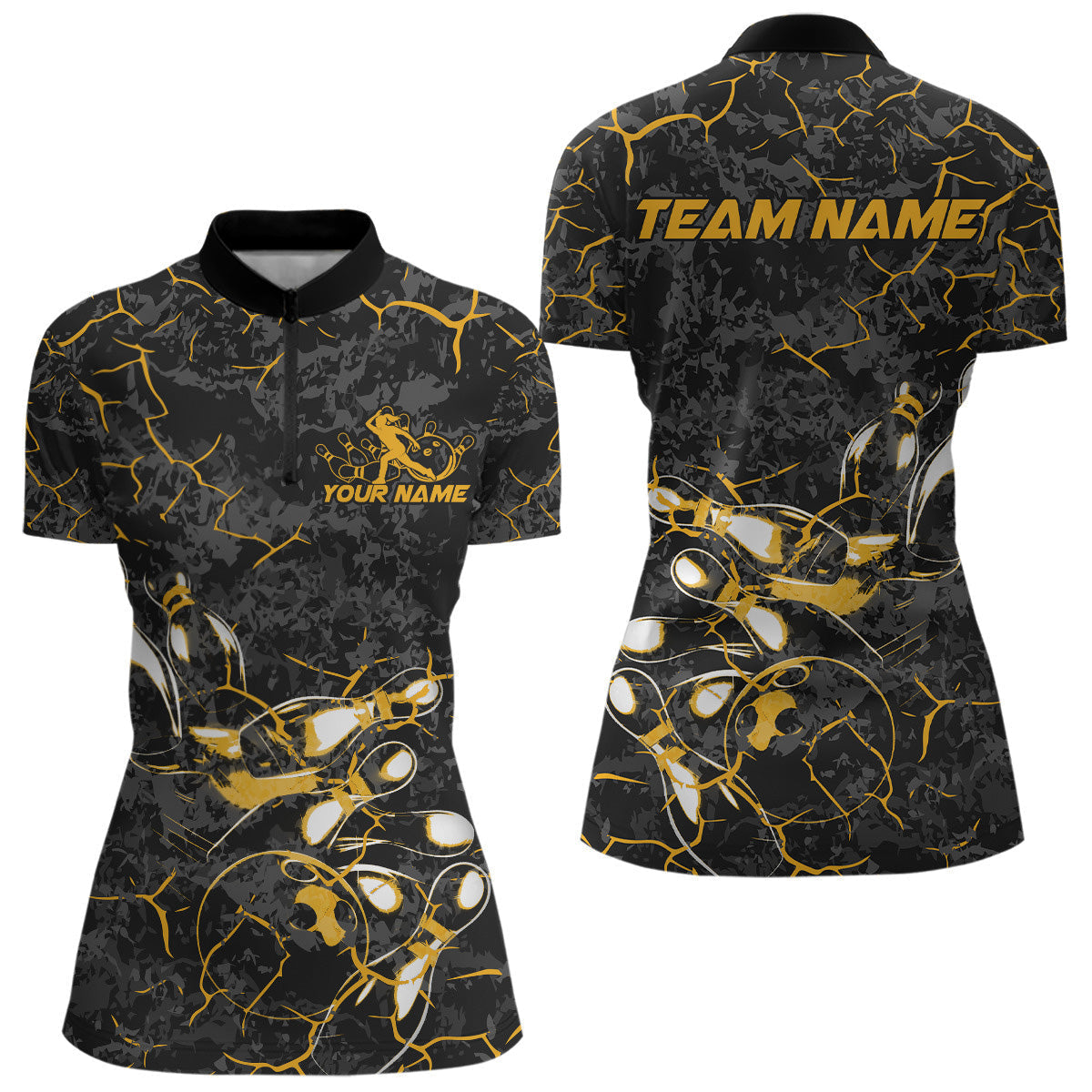 Blisscorners Custom Black And Yellow Camo Bowling Team Polo Shirts For Men, Bowling League Shirt MT2306