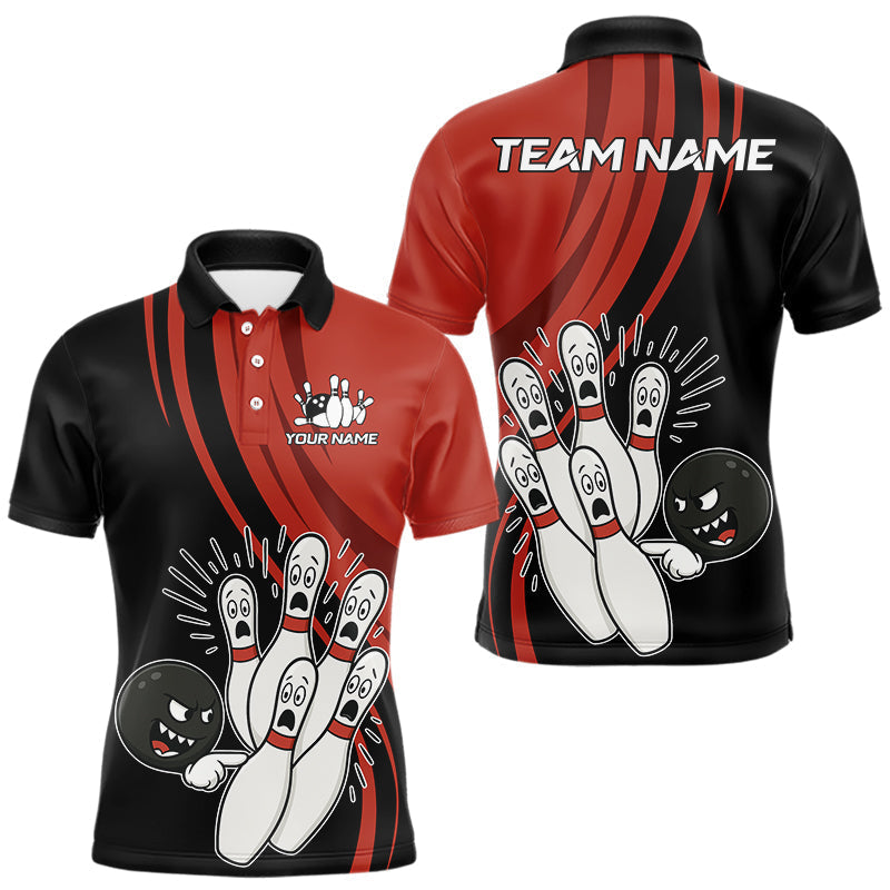 Blisscorners Funny Bowling ball and pins Black and Red Bowling Team Shirts For Men Custom Retro Bowling Jerseys LM0607