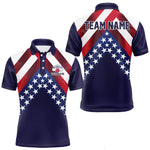 Blisscorners Red, White & Blue American Flag Mens Bowling Polo, 1/4 Zip Shirt Custom Patriotic Team Bowling Jersey LM0607
