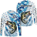 Blisscorners Blue Camo American Flag Bass Fishing Custom Long Sleeve Fishing Shirts Personalized Bass Fishing Gifts LM0607