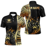 Blisscorners Custom Black And Gold Flame tribal pattern Bowling Team Polo, 1/4 Zip Shirts For Men, Bowling Jerseys MT1706