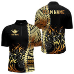 Blisscorners Custom Black And Gold Flame tribal pattern Bowling Team Polo, 1/4 Zip Shirts For Men, Bowling Jerseys MT1706