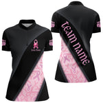 Blisscorners Black and Pink Ribbon Breast cancer Bowling Polo, 1/4 Zip Shirt for Men Custom Bowling Team Jersey