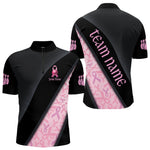 Blisscorners Black and Pink Ribbon Breast cancer Bowling Polo, 1/4 Zip Shirt for Men Custom Bowling Team Jersey